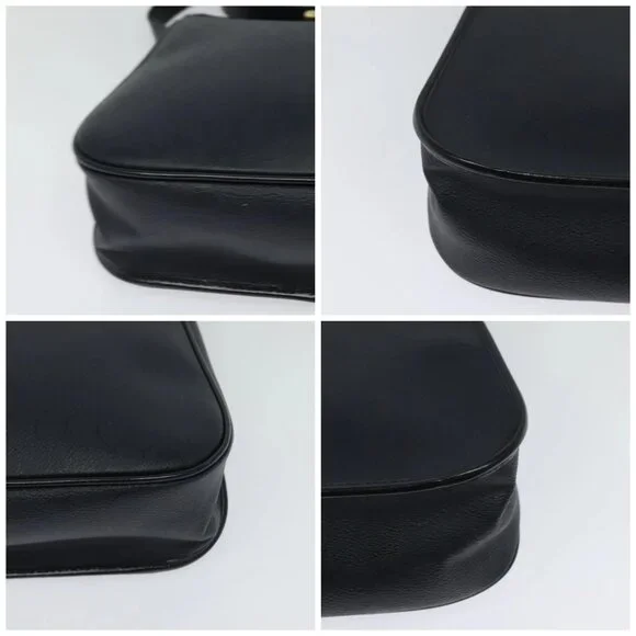 Christian Dior Honeycomb Canvas Shoulder Bag PVC Black Gold Auth 130145